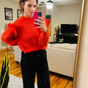 SHEIN Red Ruffle Sweater
